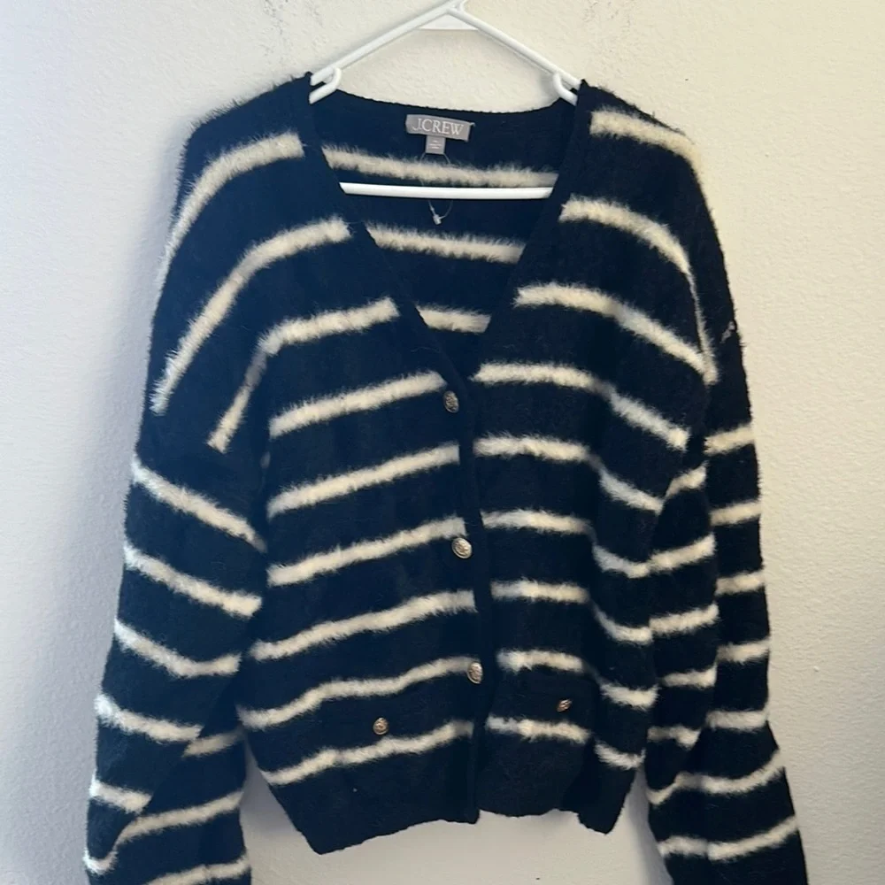 J. Crew Black and White Striped Women's Sweater